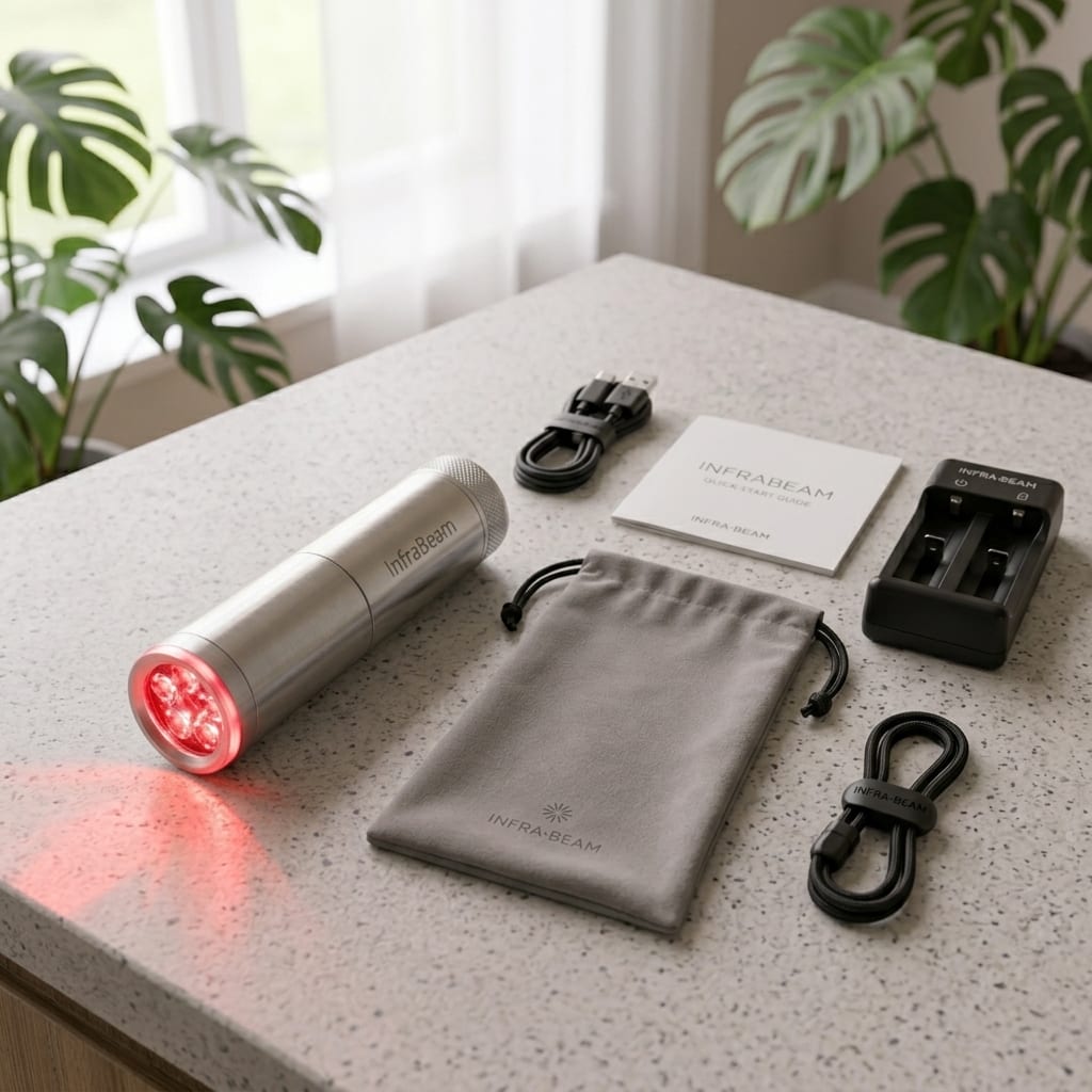 RadiBeam RB3 with its accessories on a counter